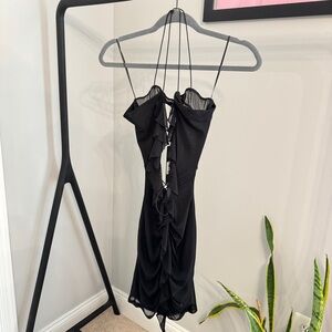 Fashion Nova Brianne Mesh Ruffle Halter Mini Dress Black Size Small NWT